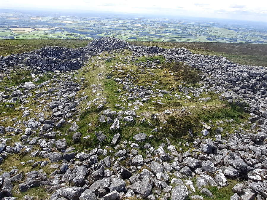 The summit cairn on Church Mountain, County Wicklow, looking north over the lowlands.